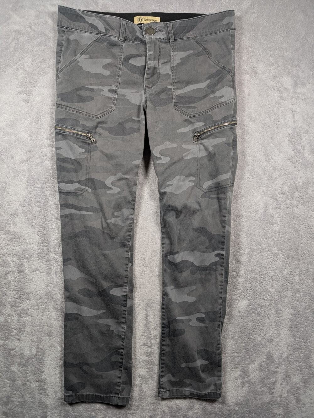 Democracy Pants Womens Sz 16 34 Waist Gray Camouflage Elastic Waistband Stretch